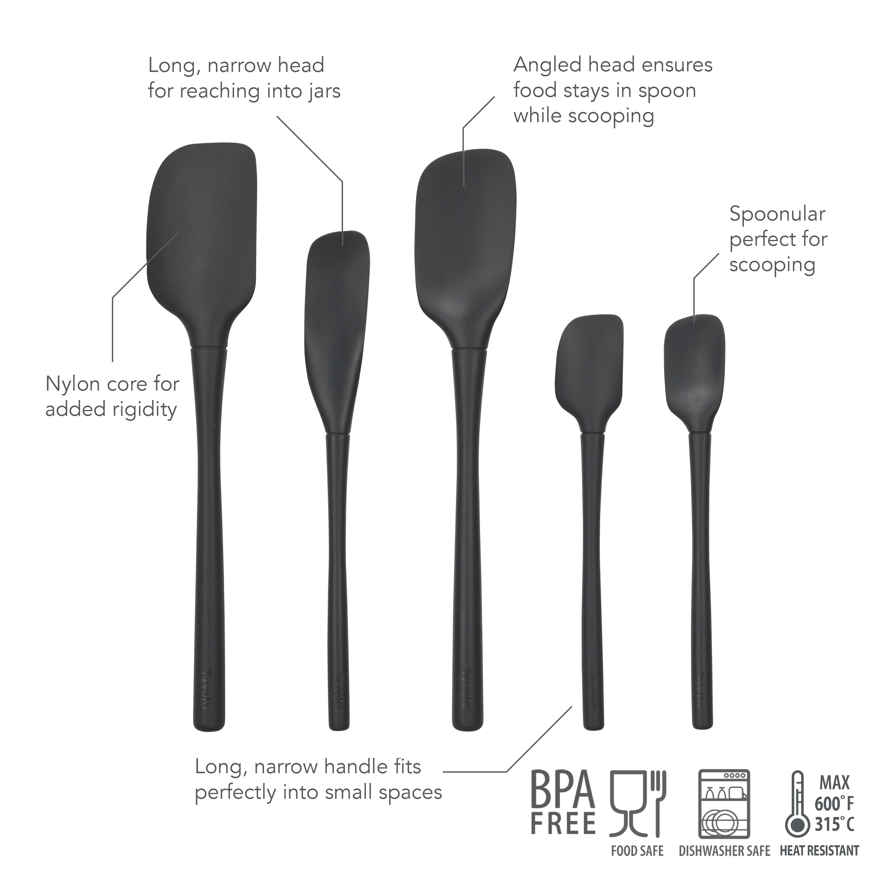 Flex-Core® All-Silicone Spatulas - Set of 5