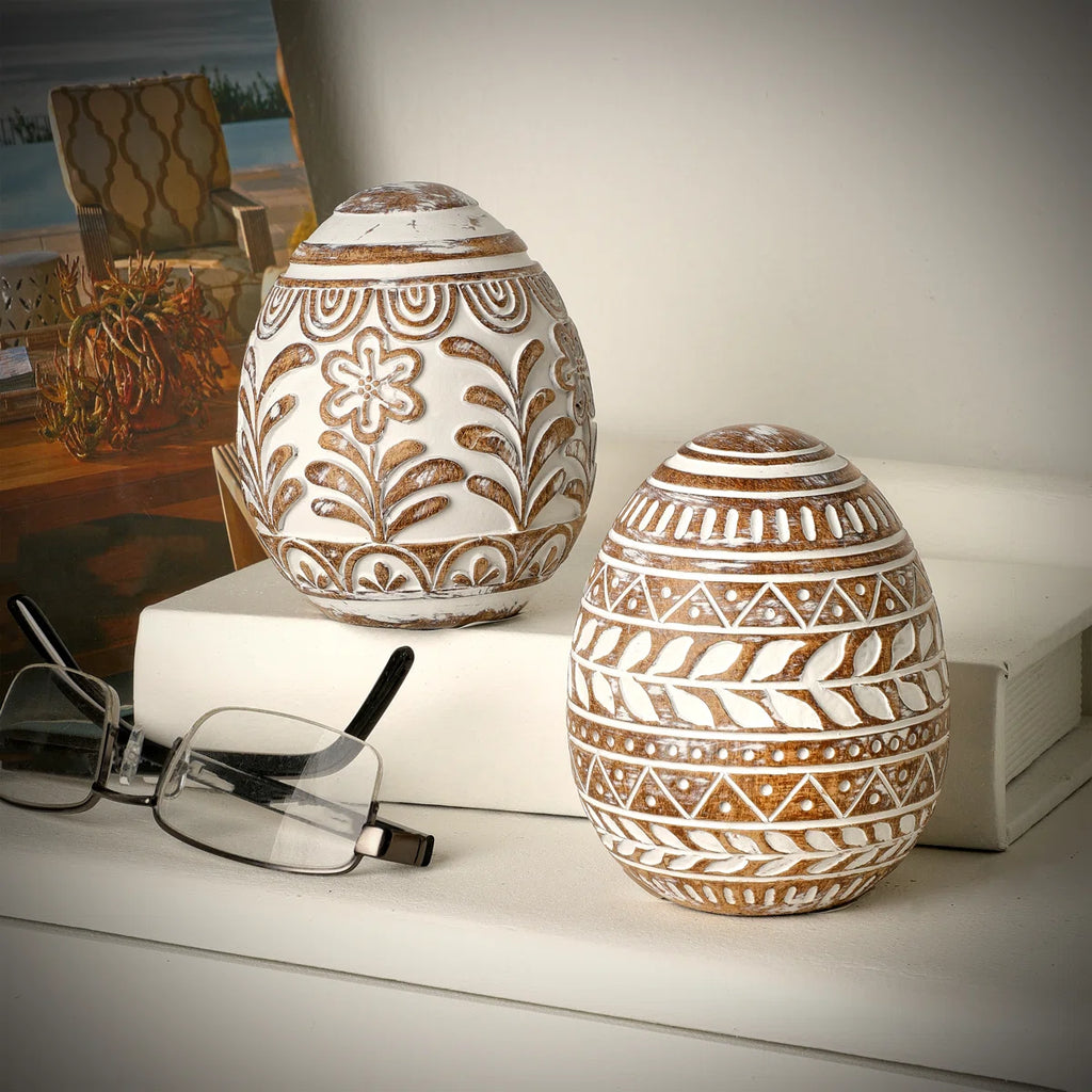 2-Piece Carved Decorative Egg Set