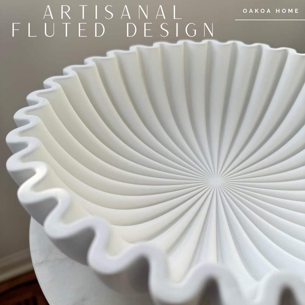 Concrete Fluted Decorative Bowl - White