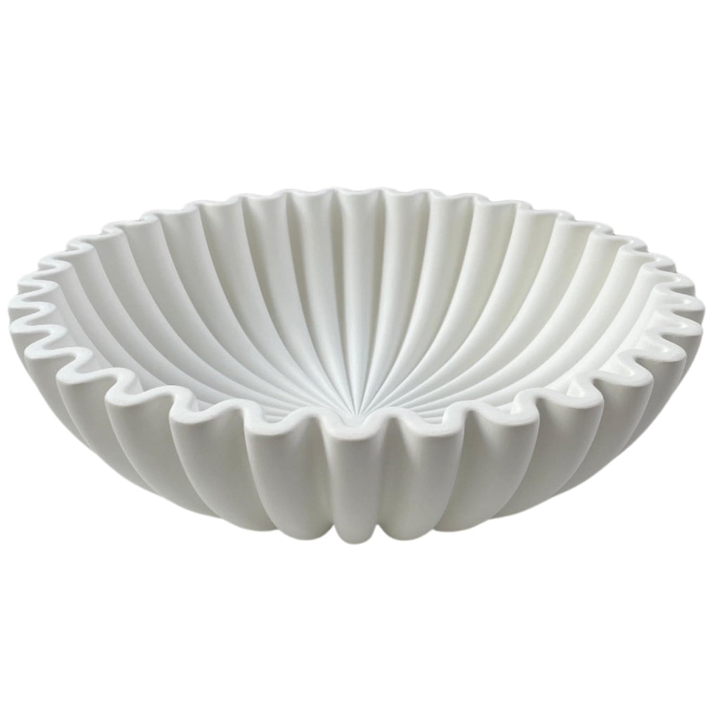 Concrete Fluted Decorative Bowl - White