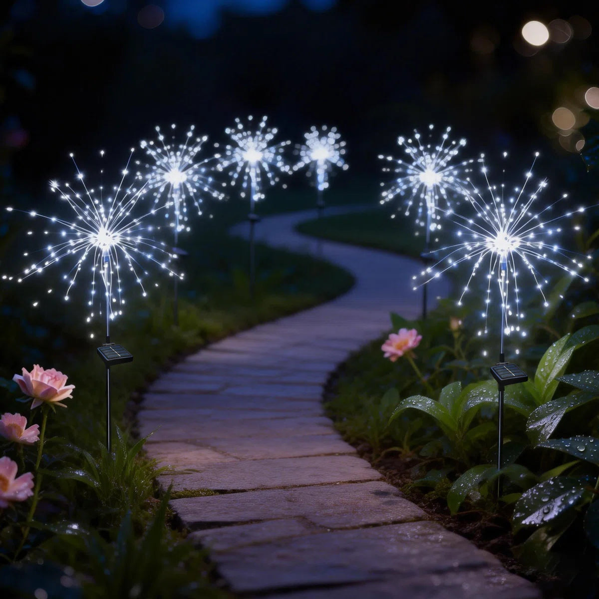 Solar Firework Garden Lights with 120LED, 8 Lighting Modes, Waterproof Outdoor Decor (Set of 6)
