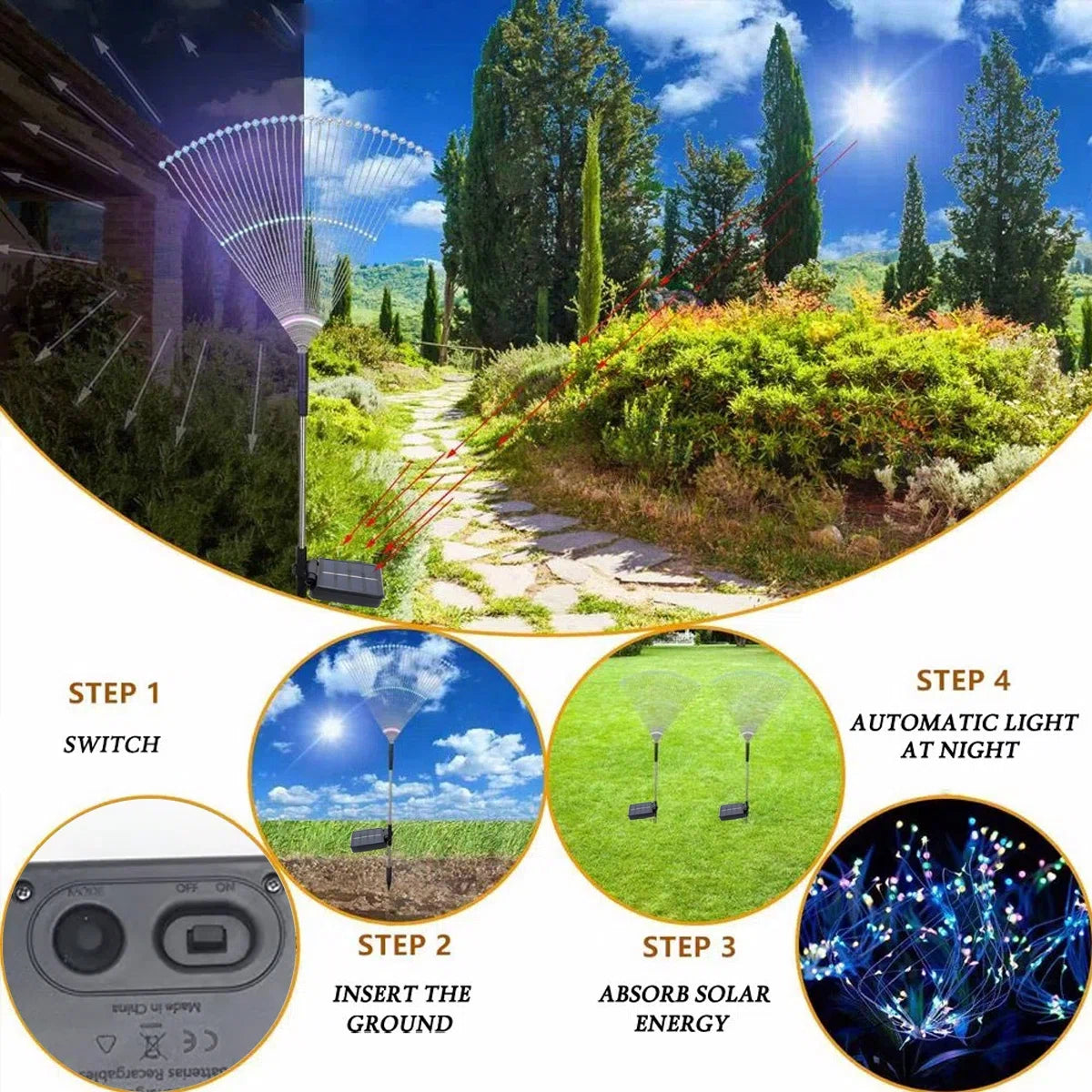 Solar Firework Garden Lights with 120LED, 8 Lighting Modes, Waterproof Outdoor Decor (Set of 6)