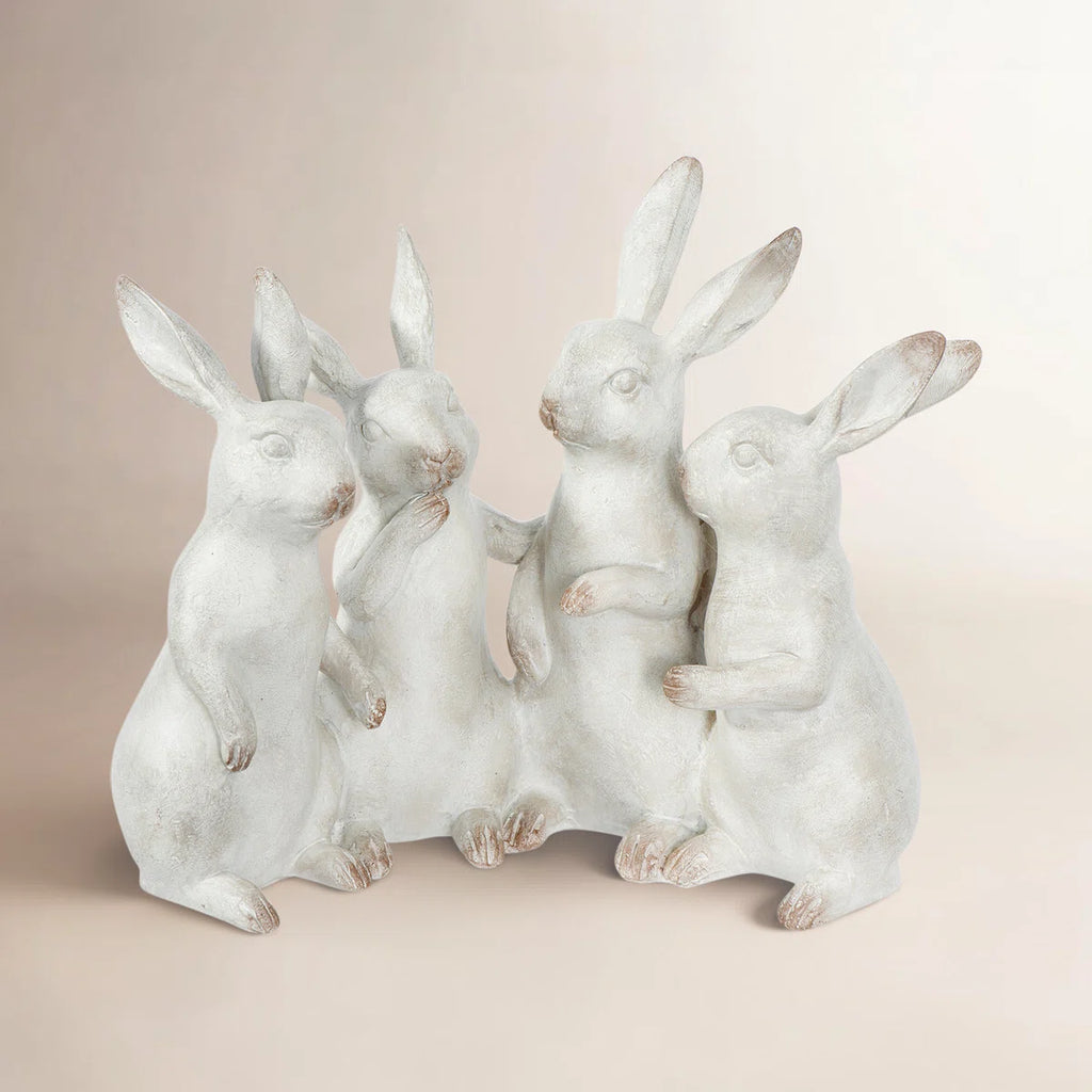 Whitewashed Polyresin Bunny Rabbit Figurine Set (4 Piece Decor)
