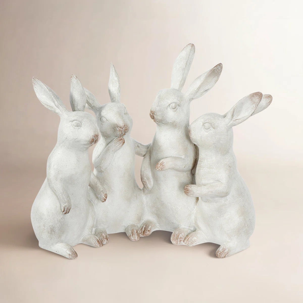 Whitewashed Polyresin Bunny Rabbit Figurine Set (4 Piece Decor)