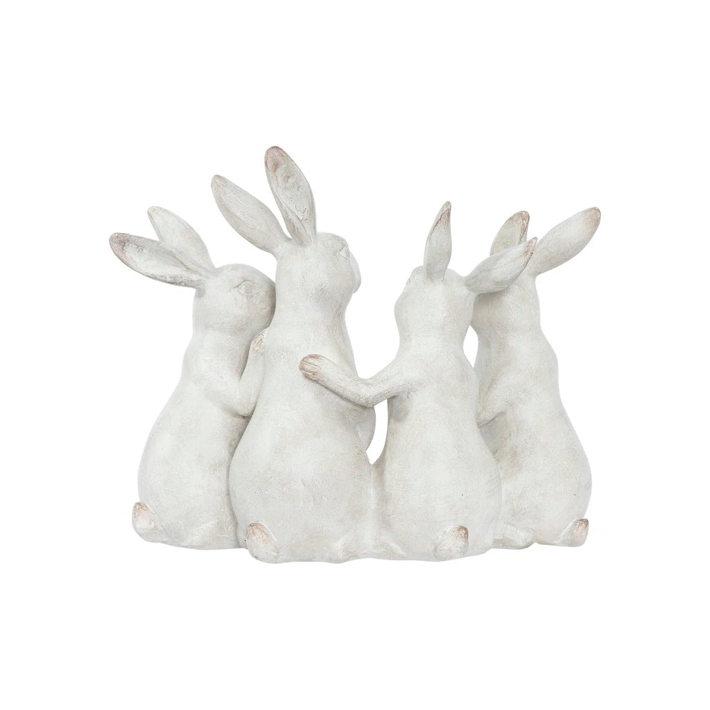 Whitewashed Polyresin Bunny Rabbit Figurine Set (4 Piece Decor)