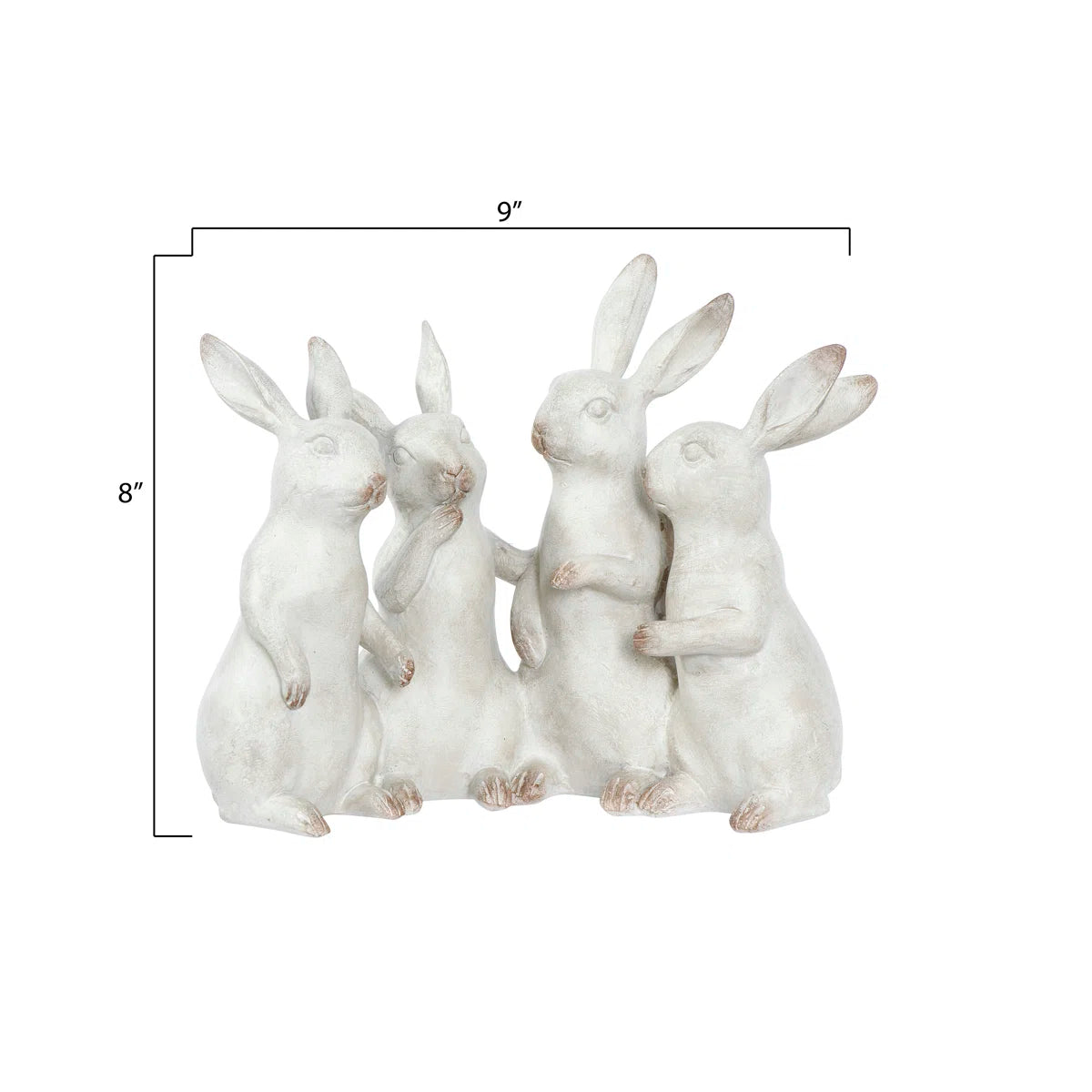 Whitewashed Polyresin Bunny Rabbit Figurine Set (4 Piece Decor)