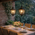 Vintage Style Black Metal & Glass Battery Operated Hanging Lantern