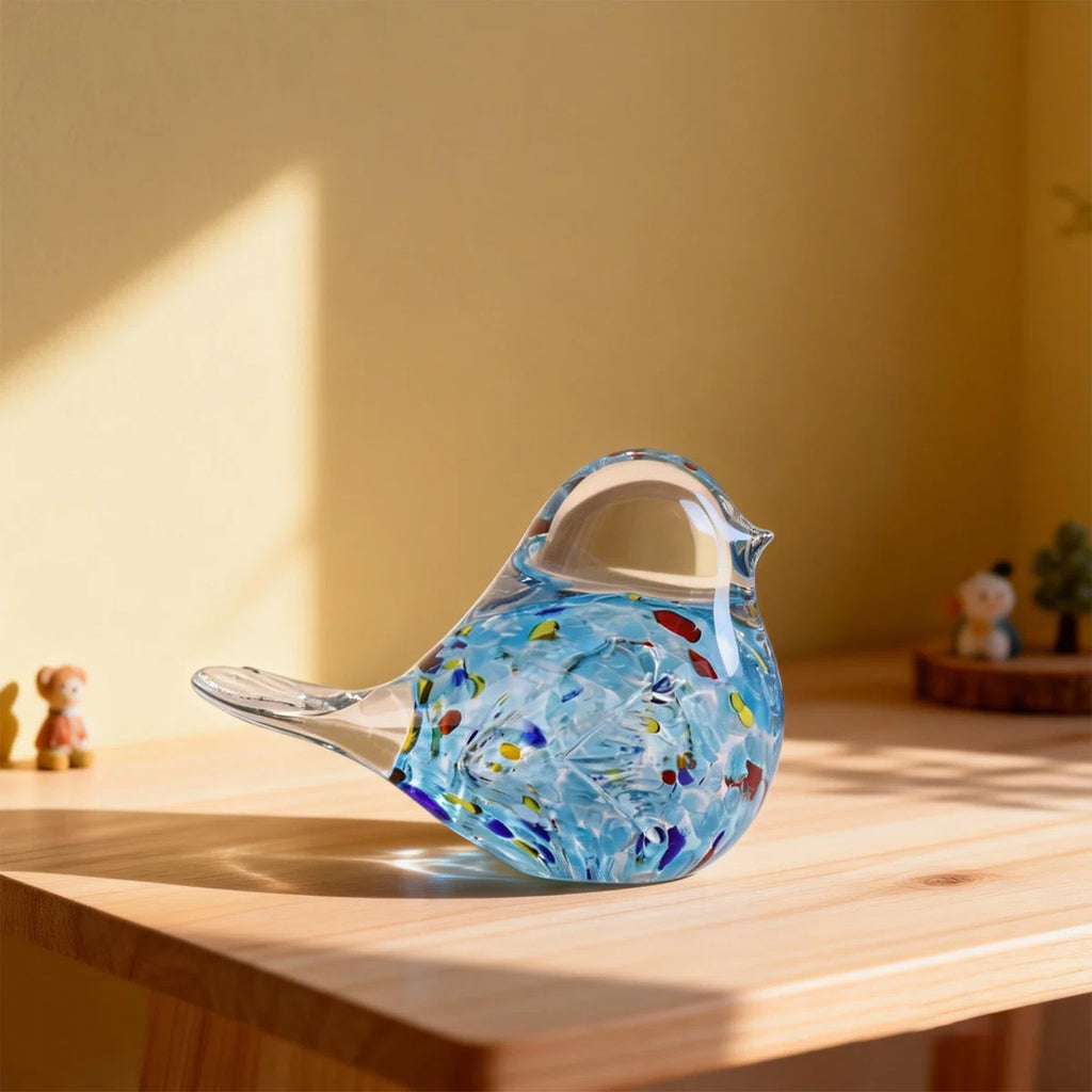 Hand Blown Glass Bird Sculpture Home Table Decor Ornament