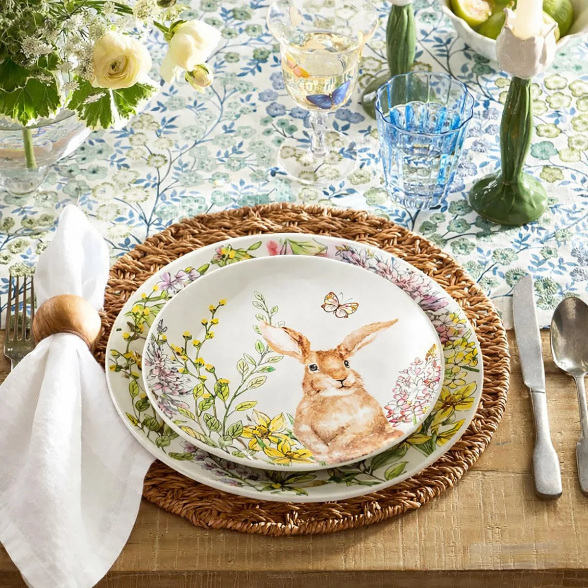 Spring Garden Bunny Salad and Dinner Plate Set