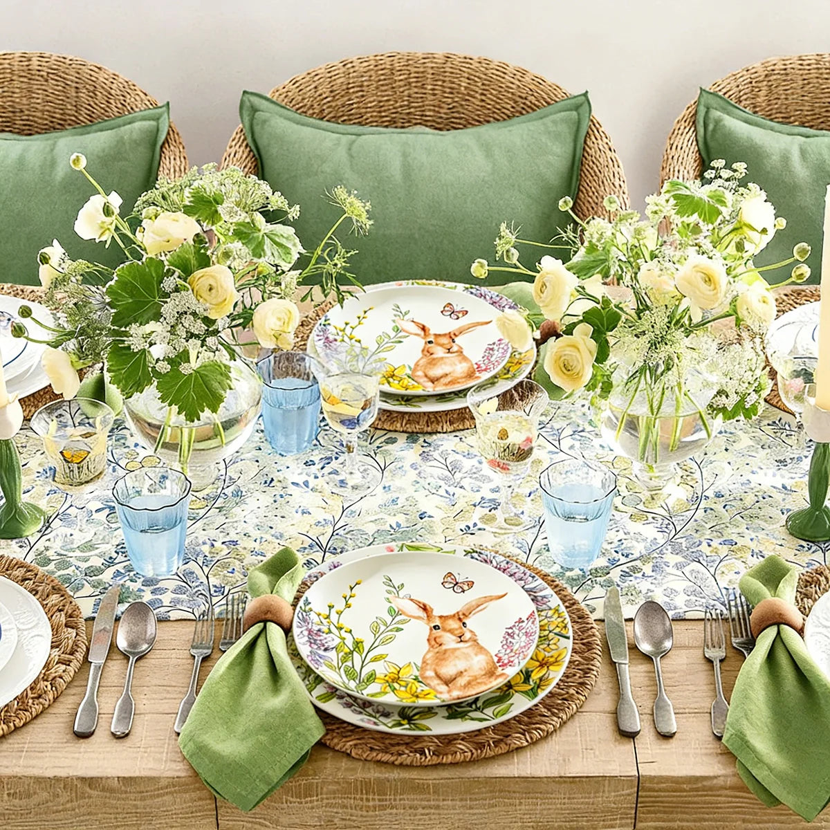 Spring Garden Bunny Salad and Dinner Plate Set