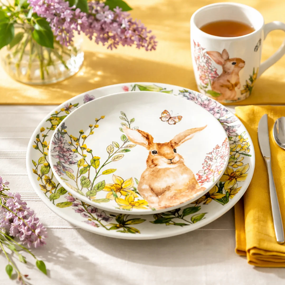 Spring Garden Bunny Salad and Dinner Plate Set