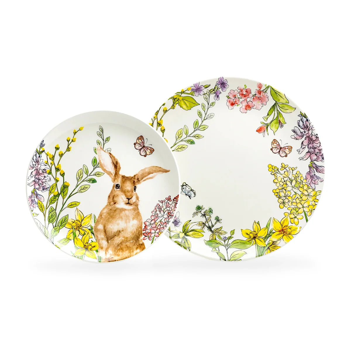 Spring Garden Bunny Salad and Dinner Plate Set