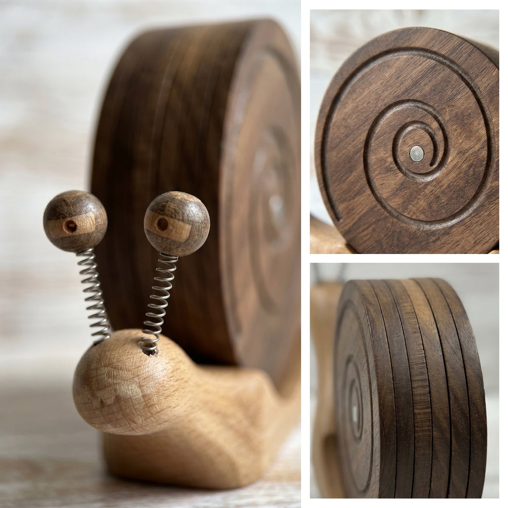 Wooden Snail Drink Coasters Set of 6 with Magnetic Holder