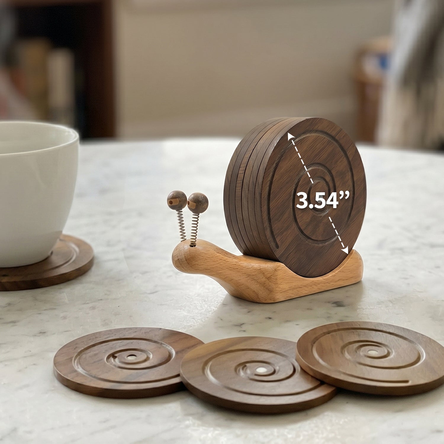 Wooden Snail Drink Coasters Set of 6 with Magnetic Holder