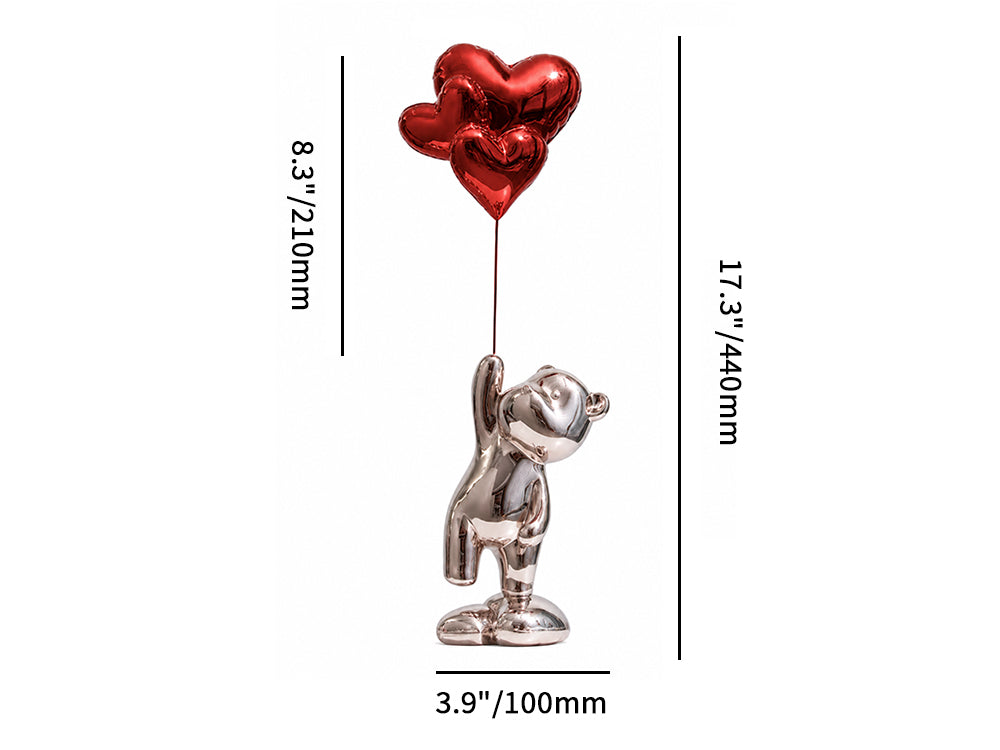 Pink Bear Statues with Heart Balloons – Modern Romantic Home Decor Set