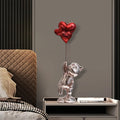17.3" Pink Standing Bear Statue with Heart Balloons Home Decor