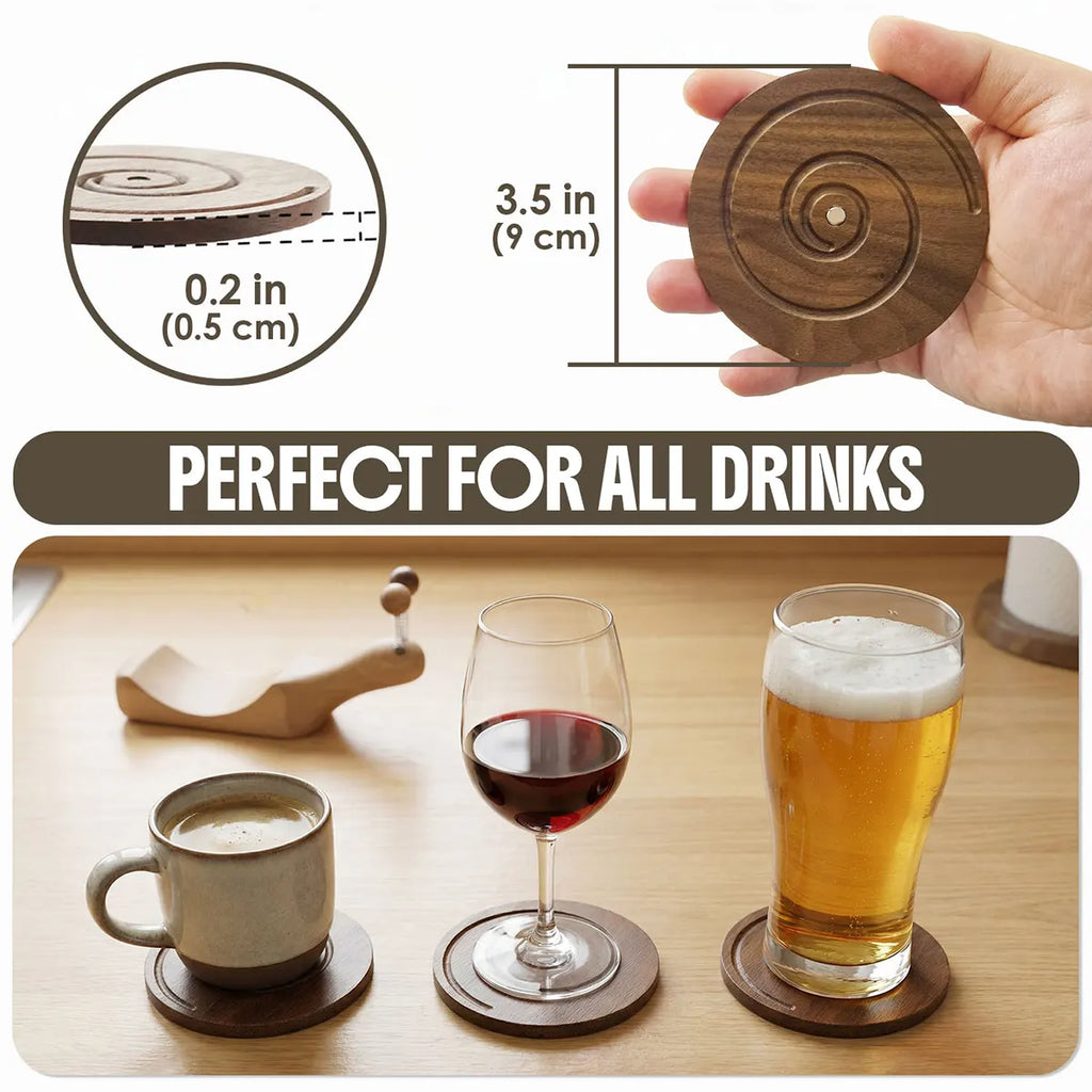 Wooden Snail Drink Coasters Set of 6 with Magnetic Holder