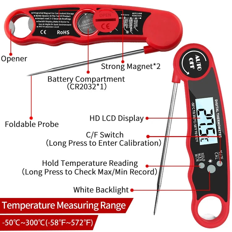 Digital Food Thermometer Instant Read Meat Thermometer with Backlight
