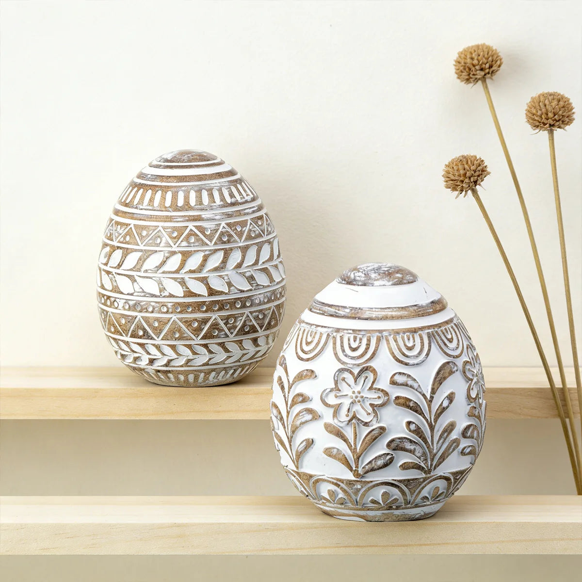 2-Piece Carved Decorative Egg Set