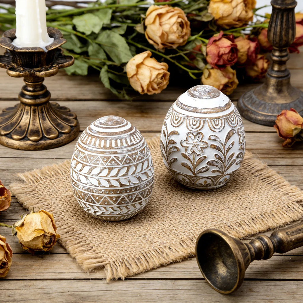 2-Piece Carved Decorative Egg Set