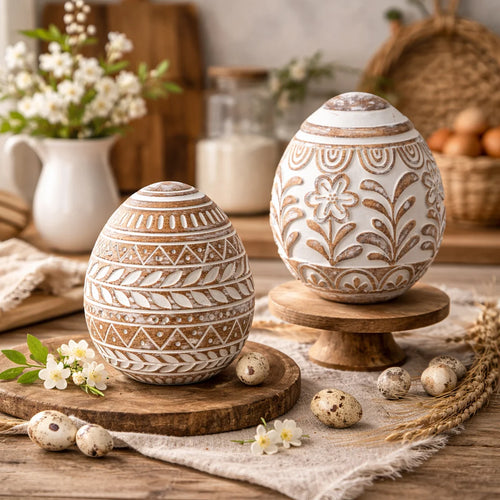 2-Piece Carved Decorative Egg Set