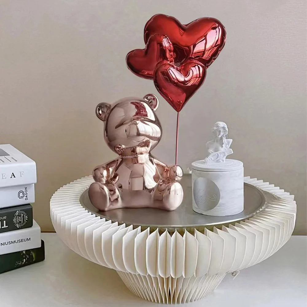 17.3" Pink Standing Bear Statue with Heart Balloons Home Decor