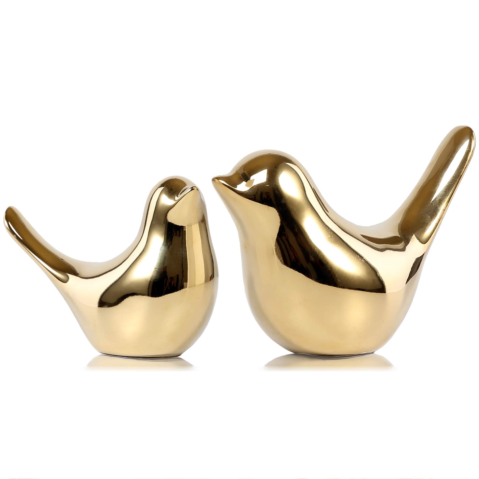 Set of 2 Gold Bird Figurines Modern Home Decor Decorative Statues