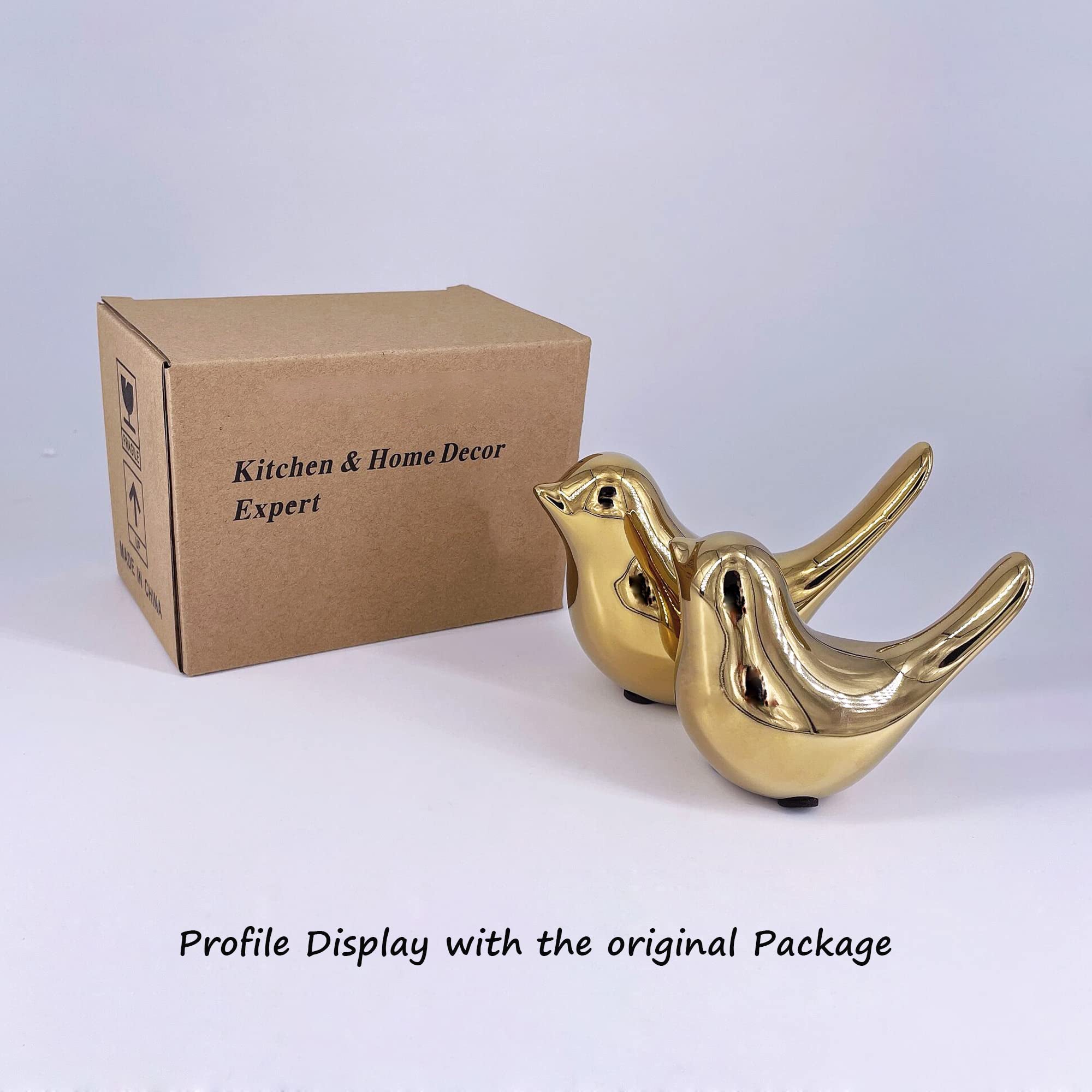 Set of 2 Gold Bird Figurines Modern Home Decor Decorative Statues