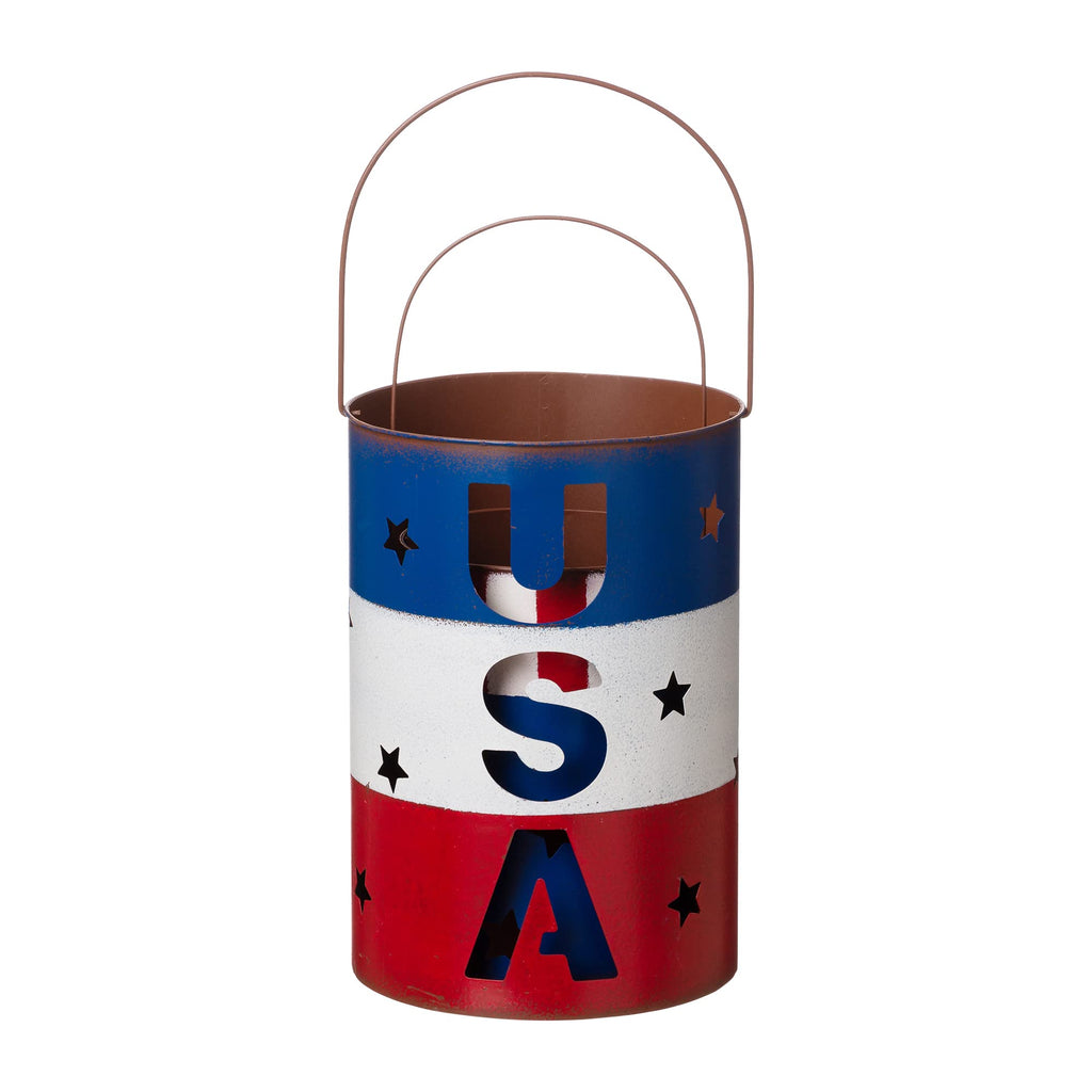 Set Of 2 Metal Patriotic Bucket 4th of July Yard Art