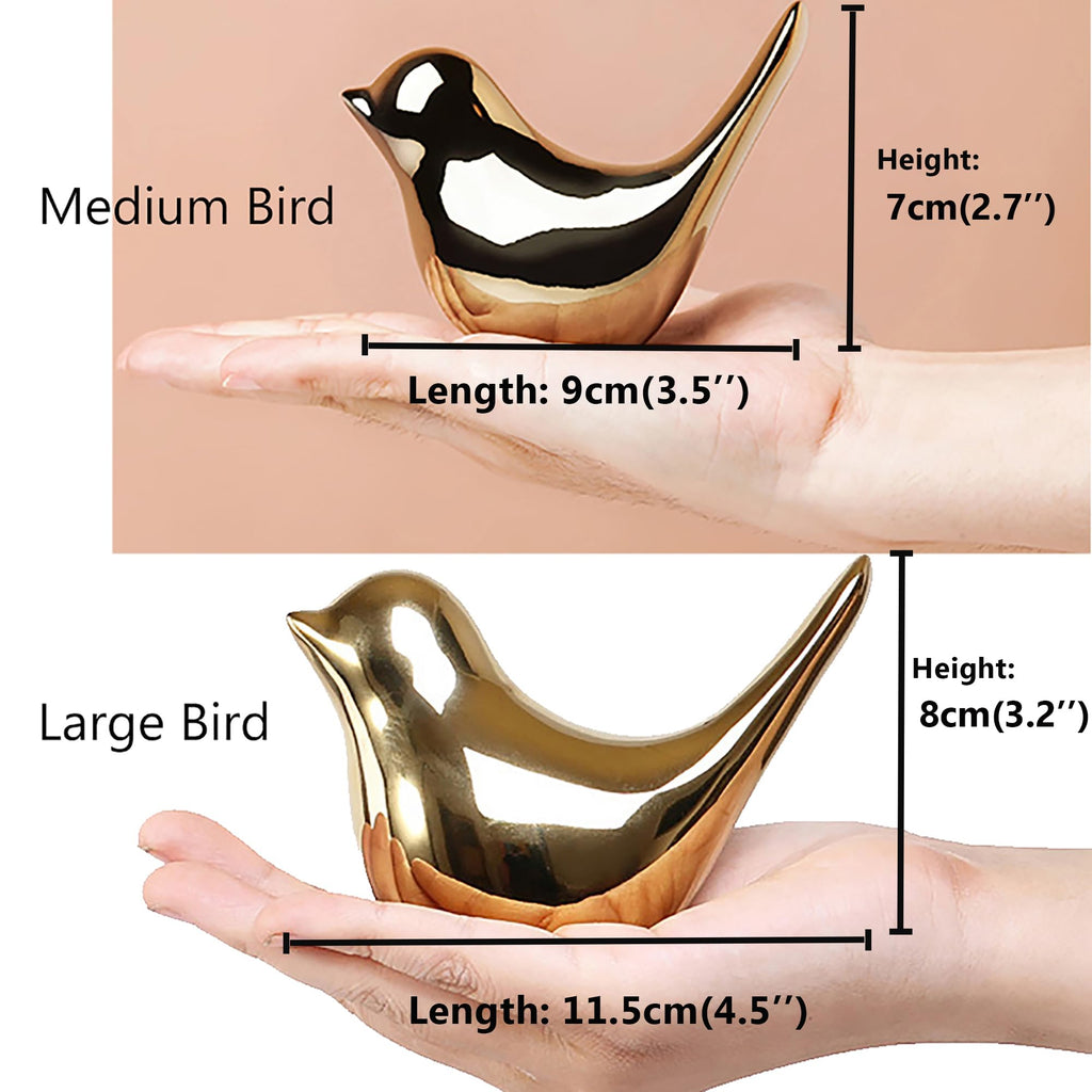 Set of 2 Gold Bird Figurines Modern Home Decor Decorative Statues