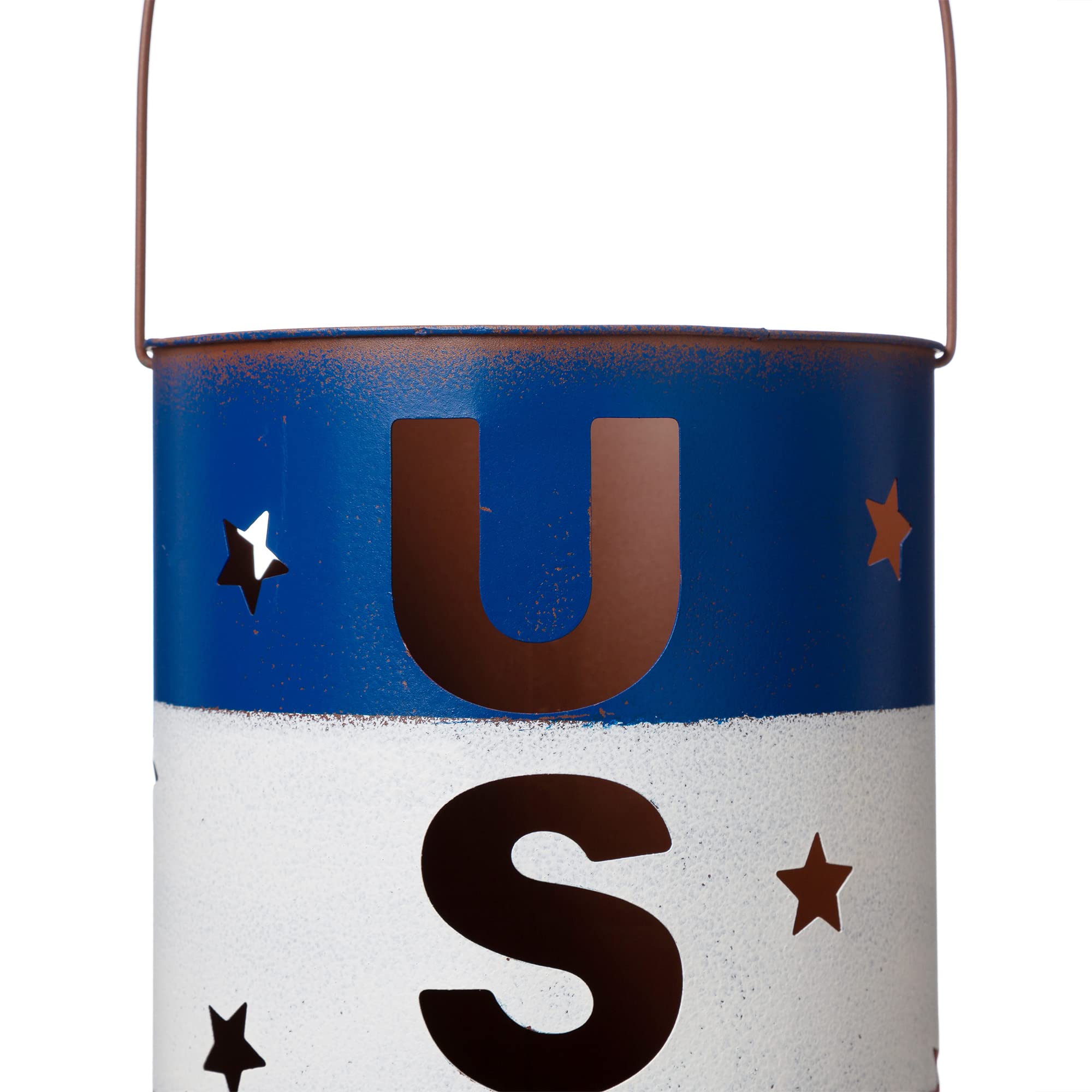 Set Of 2 Metal Patriotic Bucket 4th of July Yard Art