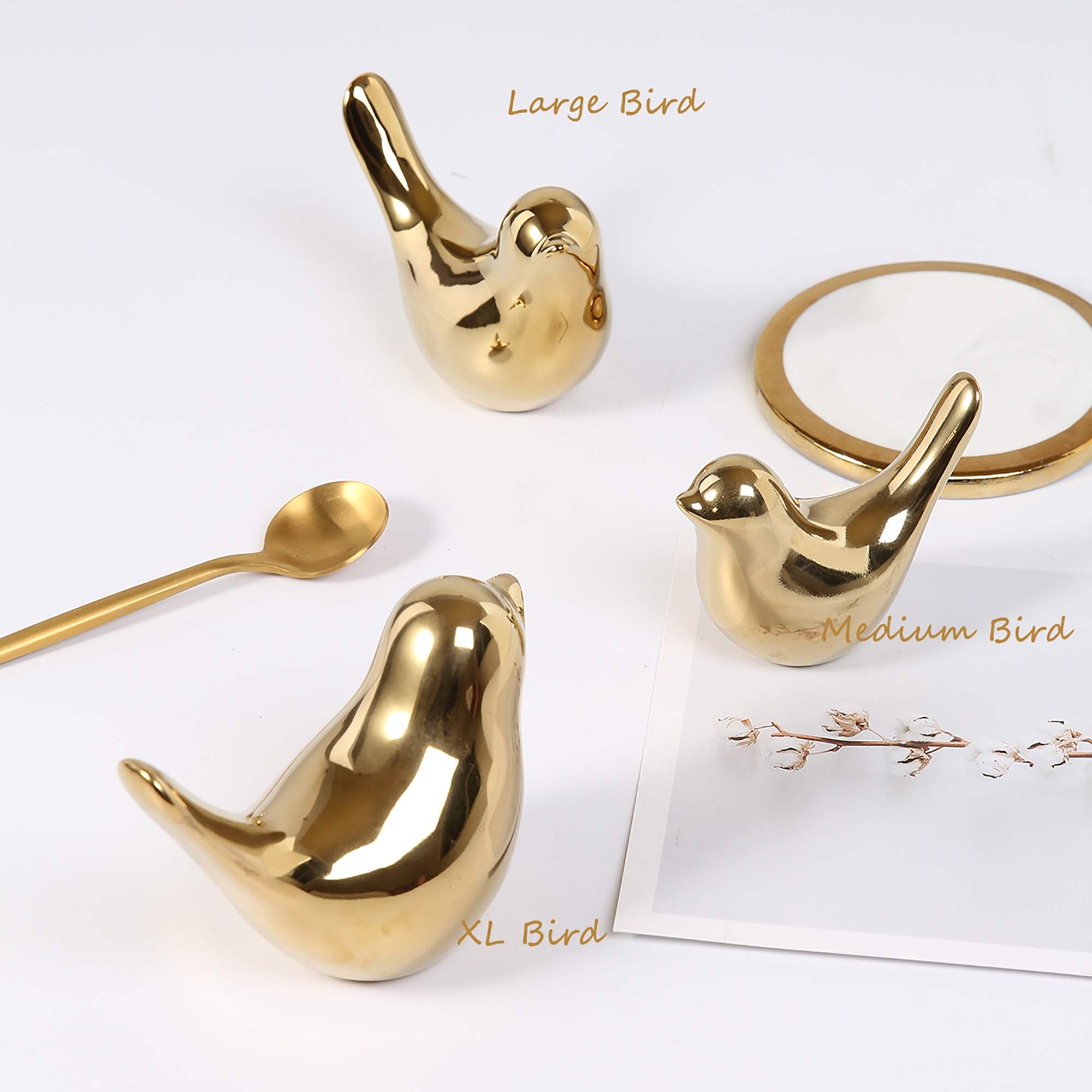 Set of 2 Gold Bird Figurines Modern Home Decor Decorative Statues
