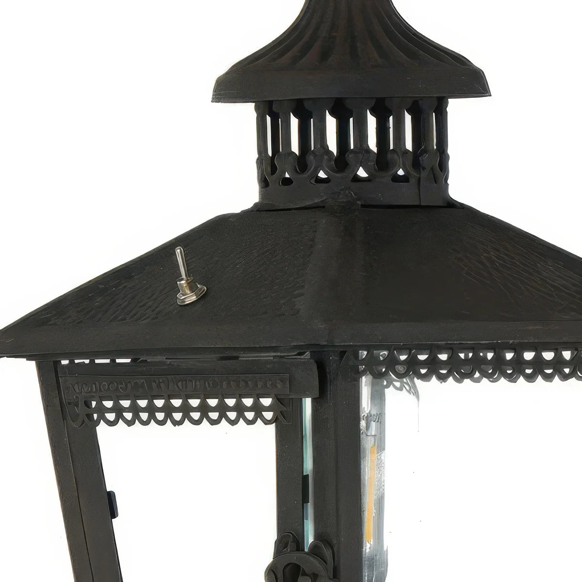 Vintage Style Black Metal & Glass Battery Operated Hanging Lantern