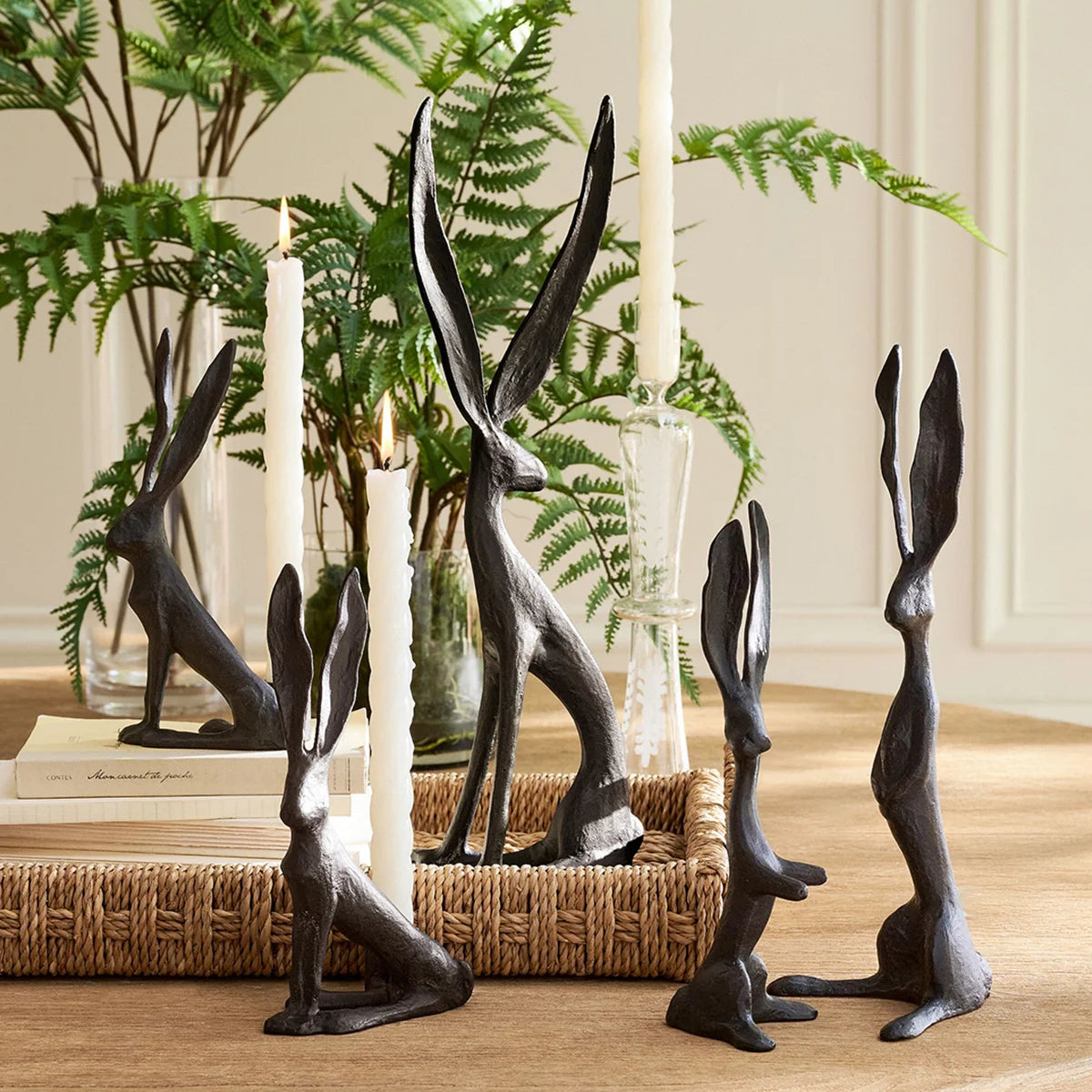 Long-Eared Black Bunny Sculpture